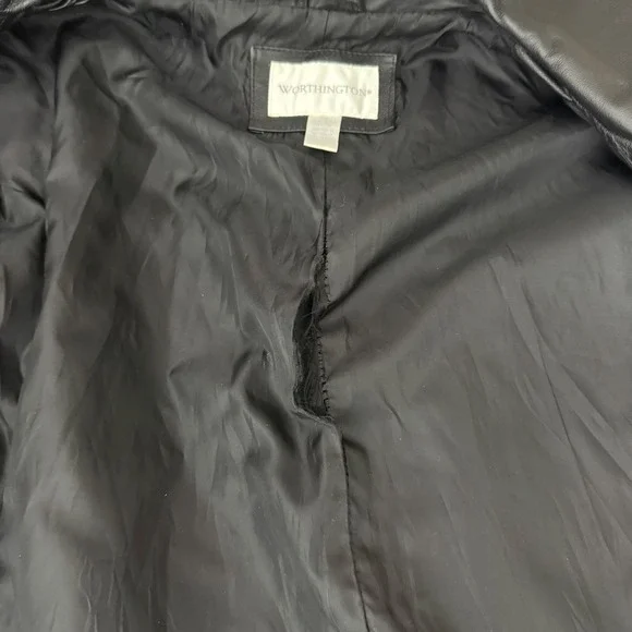 Worthington Womens Black Genuine Leather Zip Front Jacket Size 1X Plus - Picture 8 of 9